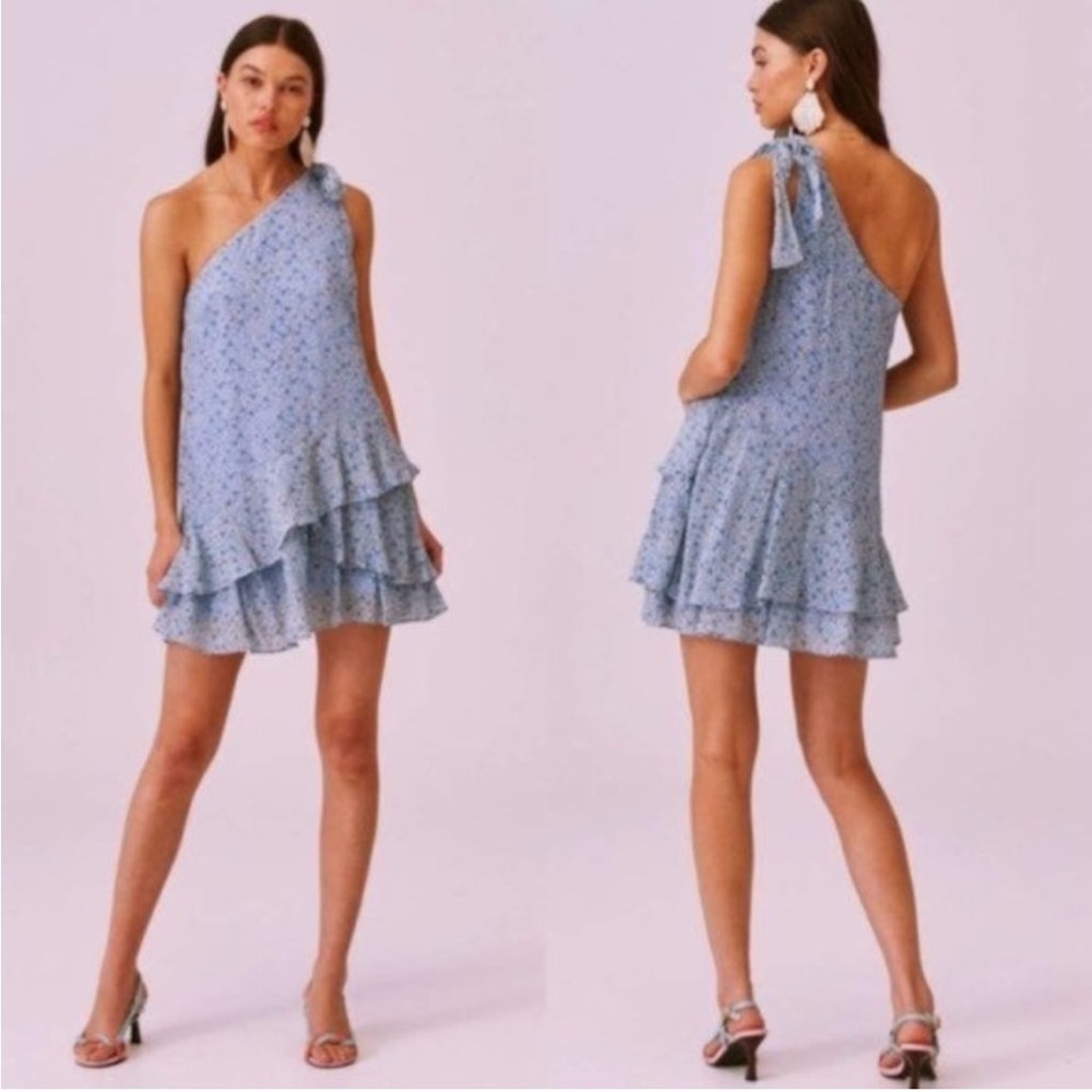 Finders Keepers Blossom Blue Floral One Shoulder Mini Dress US Size 2
